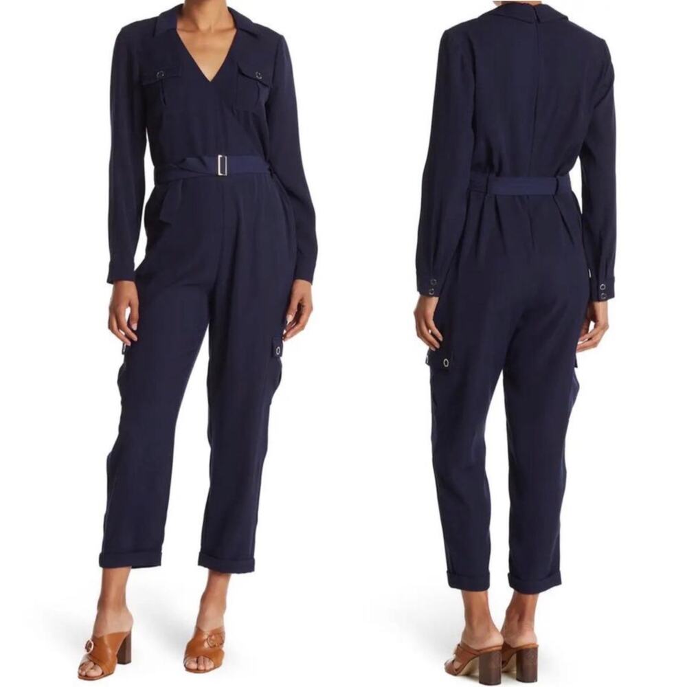 Ted Baker Flan Belted Long Sleeve Utility Romper Jumpsuit Navy Blue, Size 8